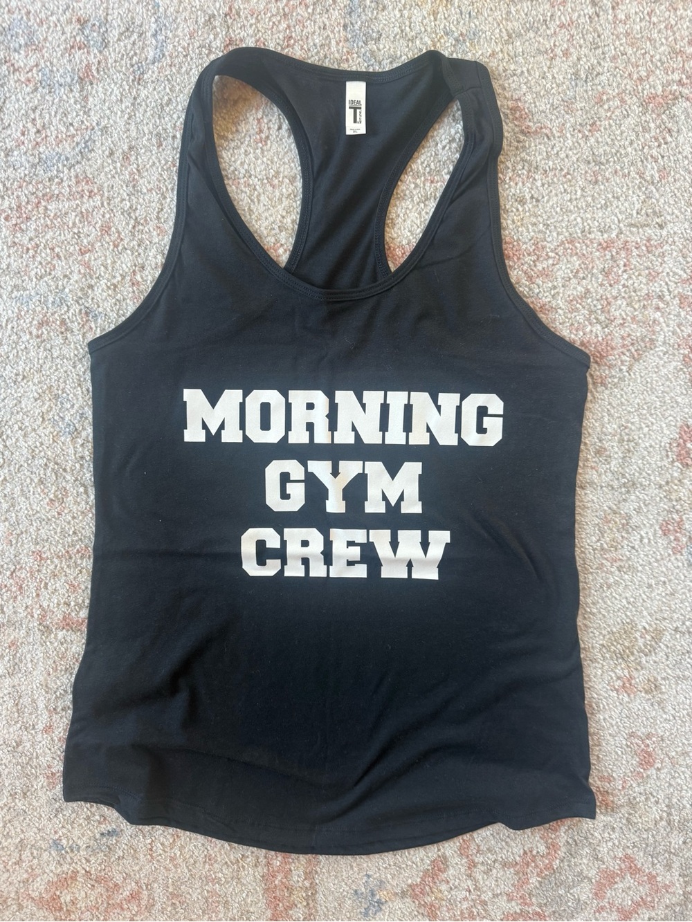 Next Level Apparel Black Tank with White 'Morning Gym Crew' Print